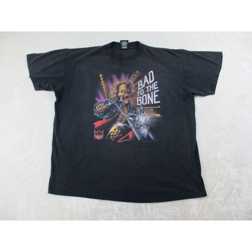 VINTAGE 3D Emblem Shirt Mens 2XL XXL Skeleton Bad To The Bone 1992 Single Stitch